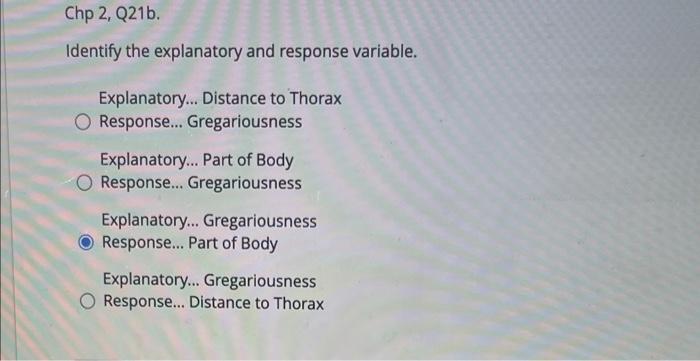 Solved Identify the explanatory and response variable. | Chegg.com
