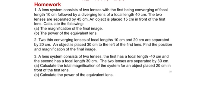 Solved Homework 1. A lens system consists of two lenses with | Chegg.com