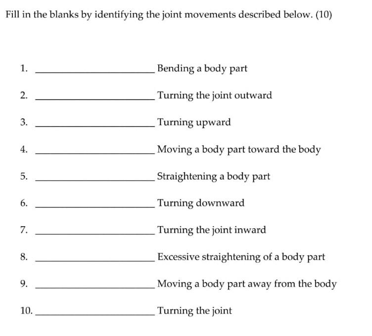 Solved Fill in the blanks by identifying the joint movements | Chegg.com