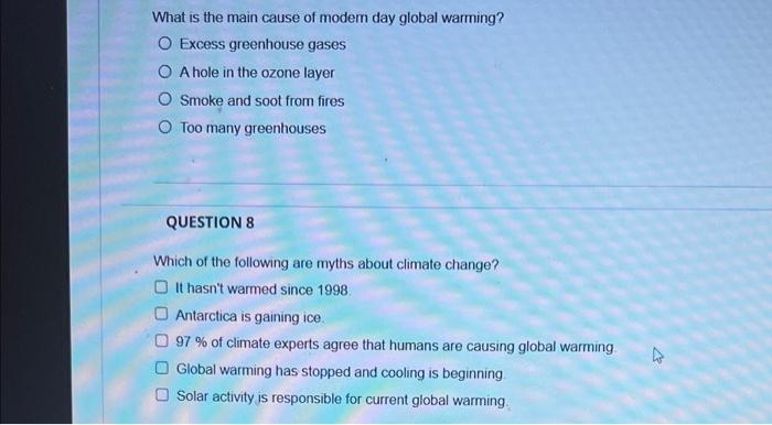 Solved What is the main cause of modern day global warming? | Chegg.com