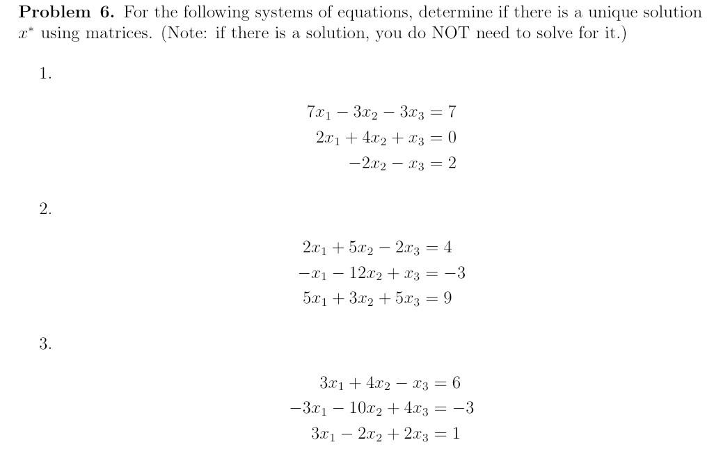 Solved Problem 6 . For the following systems of equations, | Chegg.com