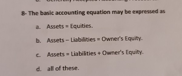 The Basic Accounting Equation May Be Expressed As Tessshebaylo