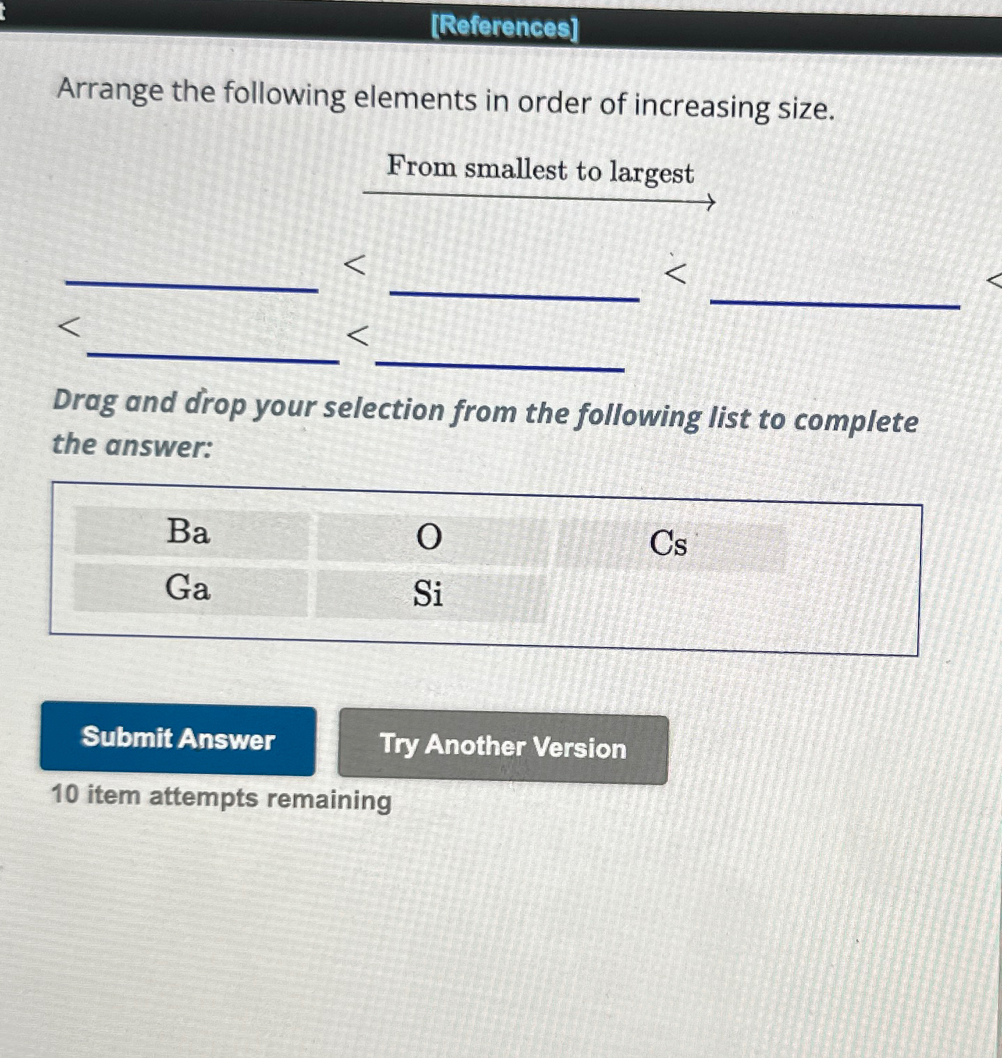 Solved [References]Arrange the following elements in order | Chegg.com