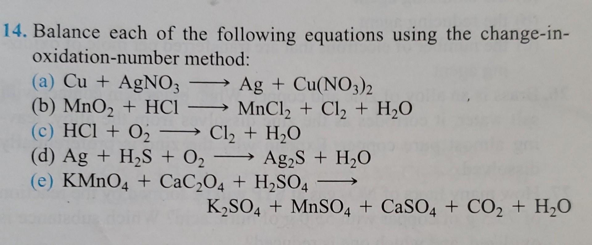 Solved 14. Balance each of the following equations using the | Chegg.com