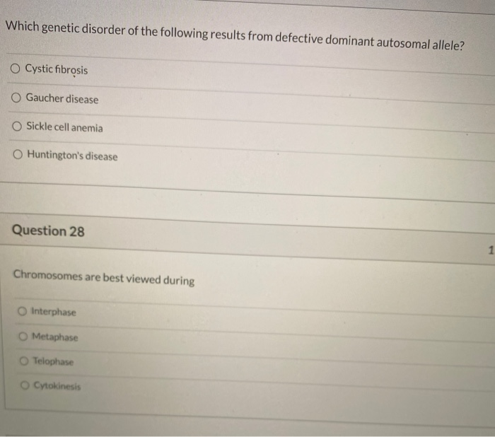 Solved Which Genetic Disorder Of The Following Results From | Chegg.com