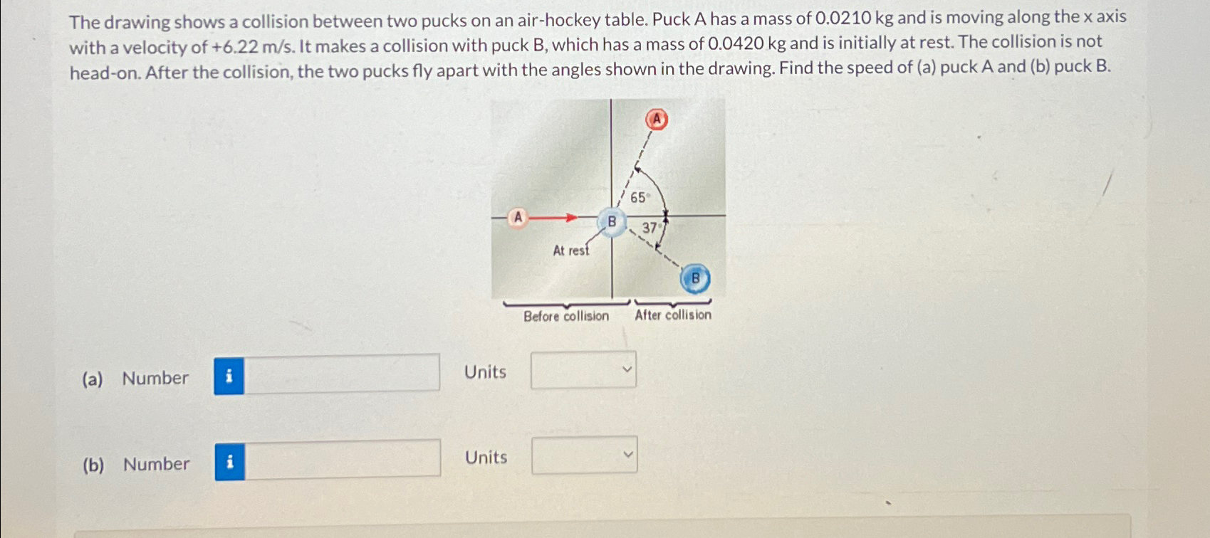 Solved The drawing shows a collision between two pucks on an | Chegg.com