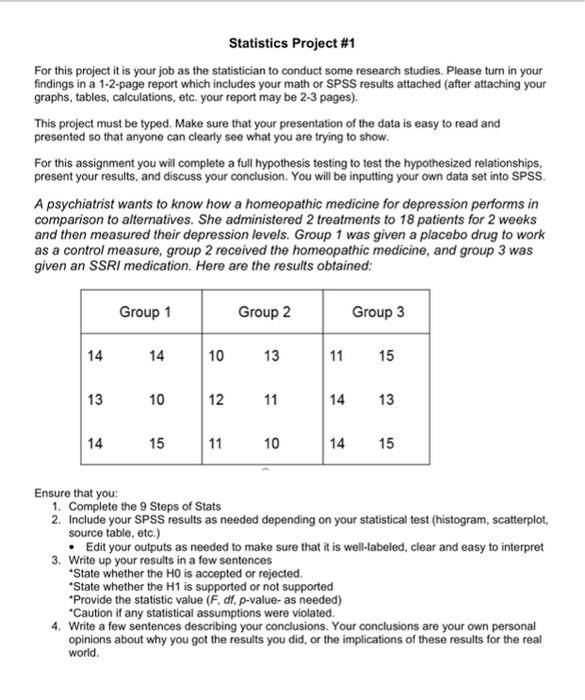 Solved Statistics Project #1 For this project it is your job | Chegg.com
