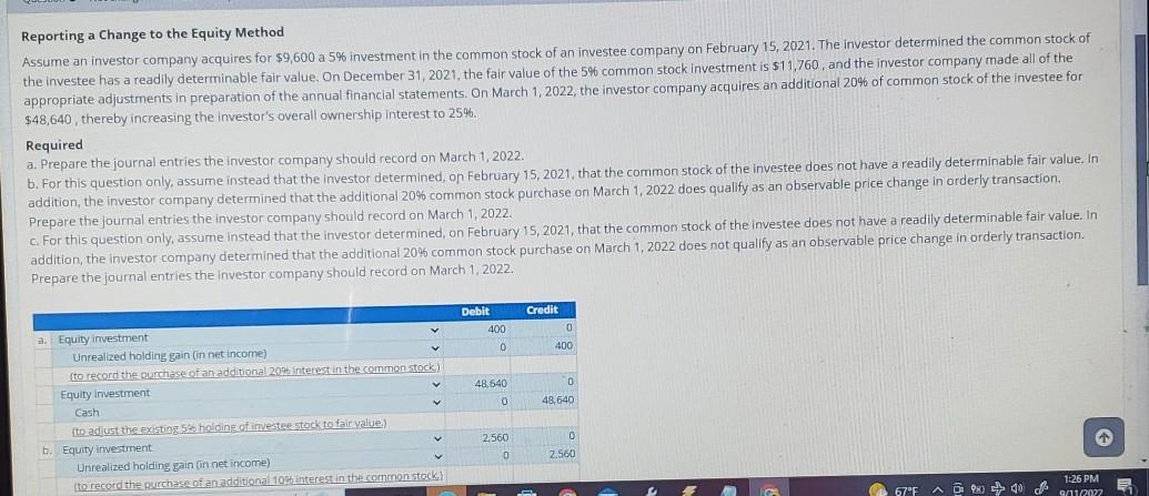 Solved Reporting a Change to the Equity Method Assume an | Chegg.com