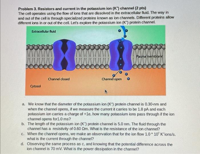Solved Problem 3. Resistors and current in the potassium ion | Chegg.com