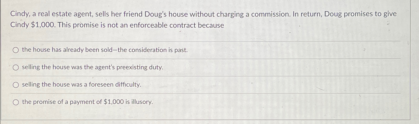 Solved Cindy, a real estate agent, sells her friend Doug's