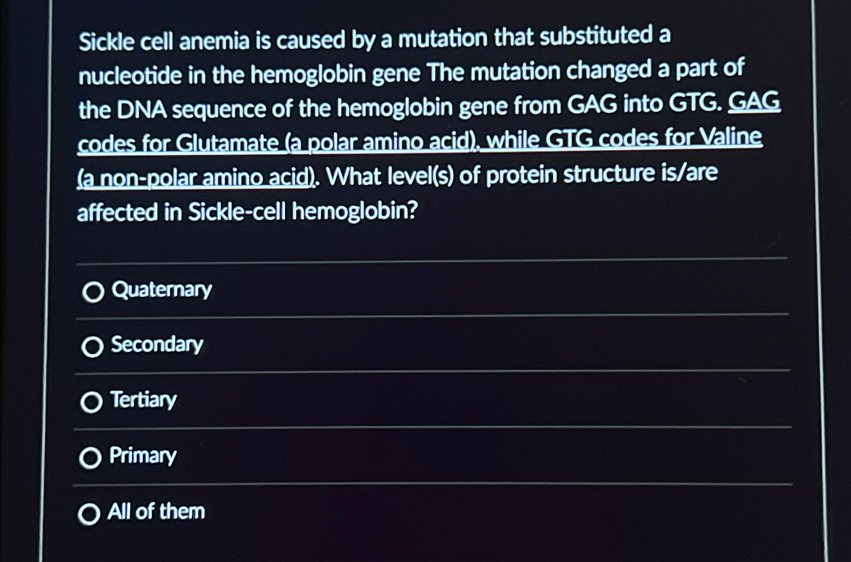 Solved Sickle cell anemia is caused by a mutation that | Chegg.com