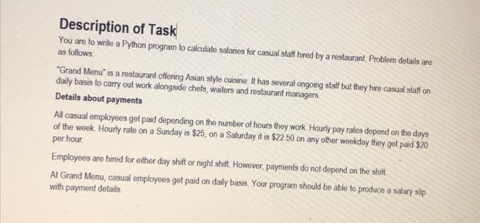 Solved Description of Task You are to write a Python program | Chegg.com