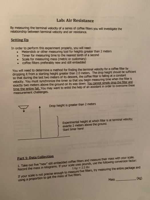 Solved Lab Air Resistance By measuring the terminal