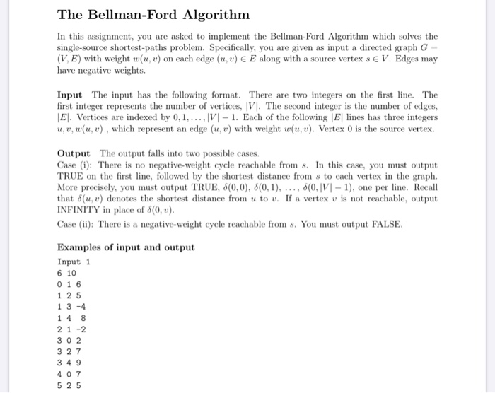 Solved The Bellman-Ford Algorithm In this assignment, you | Chegg.com