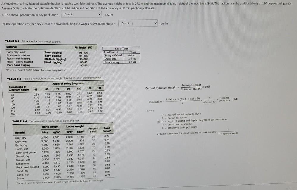 Solved Ashovel with a 4cy heaped capacity bucket is loading