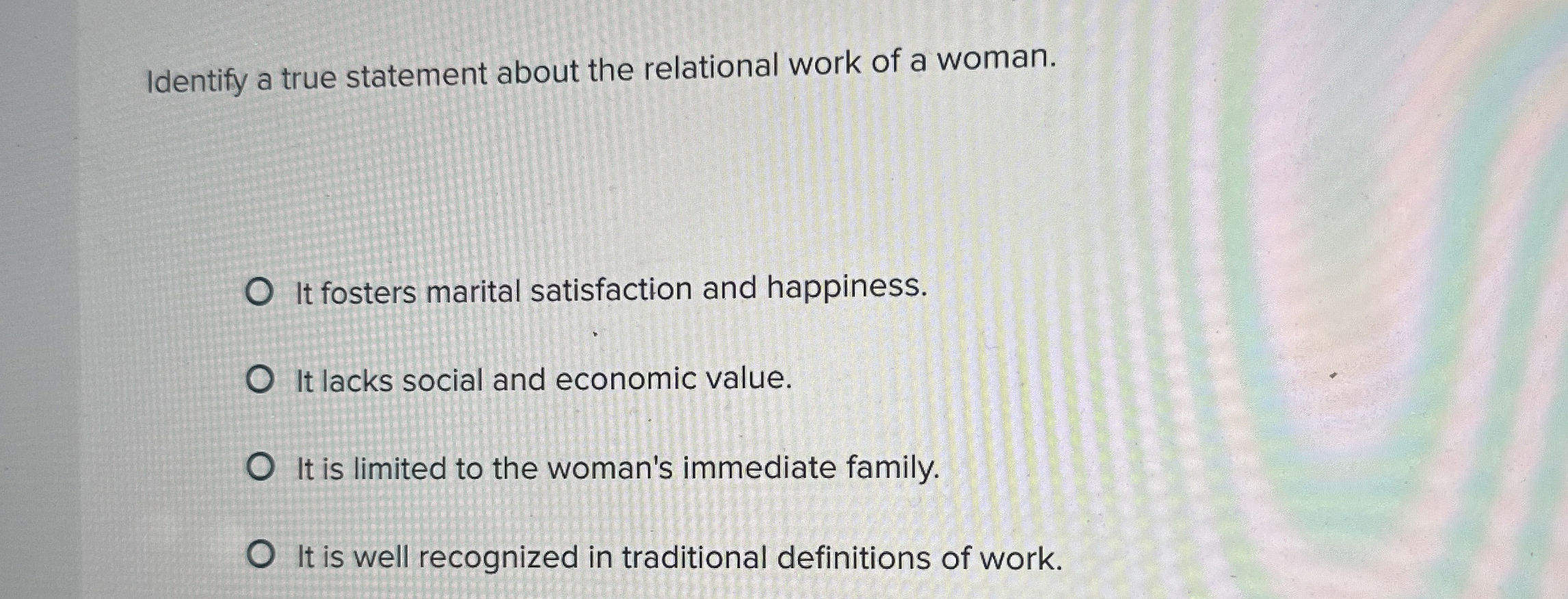 Solved Identify a true statement about the relational work | Chegg.com