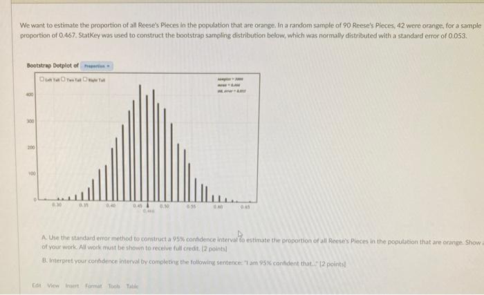 Solved We want to estimate the proportion of all Reese's | Chegg.com