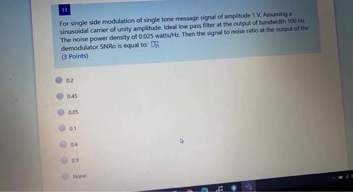 Solved 11 For single side modulation of single tone message | Chegg.com