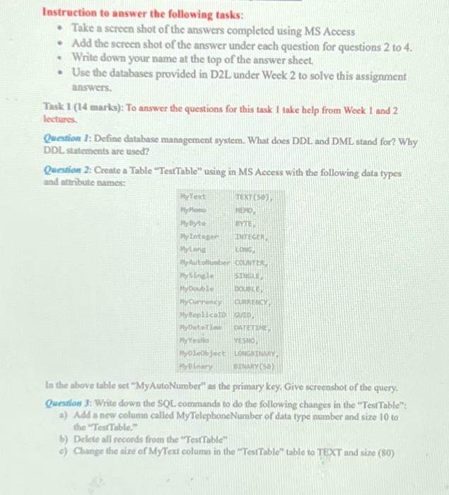 Solved Instruction to answer the following tasks: - Take a | Chegg.com