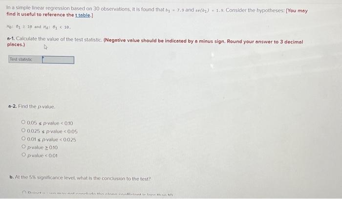 Solved In a simple linear regression based on 30 | Chegg.com