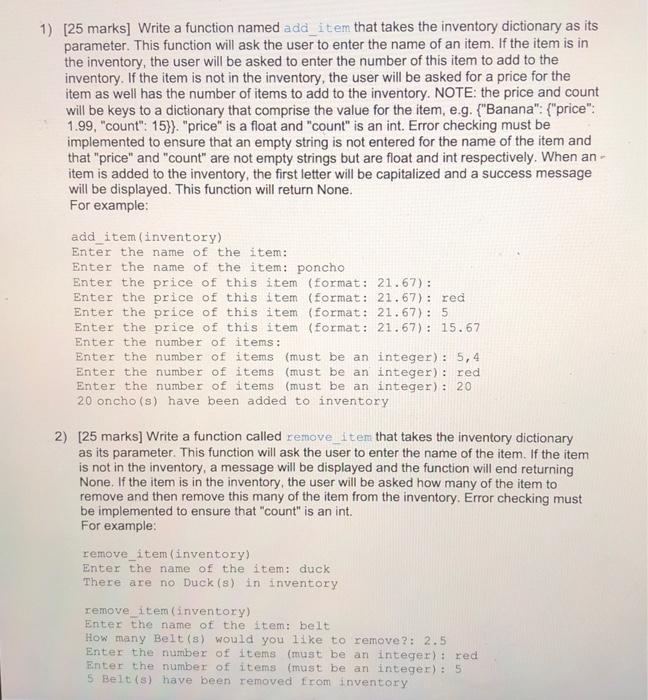Solved 1) [25 marks] Write a function named add_item that | Chegg.com