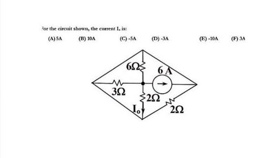 Solved for the circuit shown, the current Lis: (A) 5A (Β) | Chegg.com