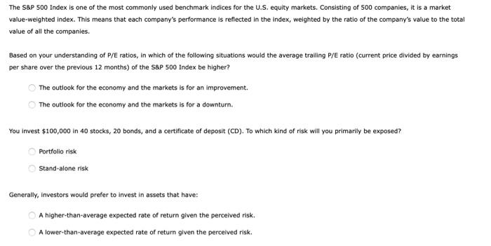 Solved The S P 500 Index Is One Of The Most Commonly Used Chegg Com