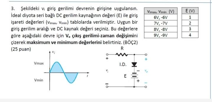 Solved 3. Şekildeki vi giriş gerilimi devrenin girişine | Chegg.com