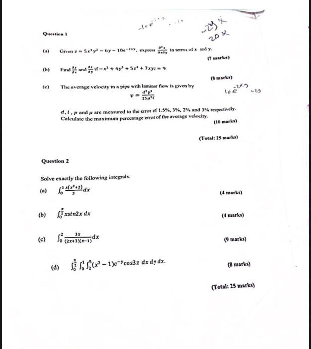 Solved (a) Gives x=5x3y2?6y?10e?107, express 6xya'd in temms | Chegg.com
