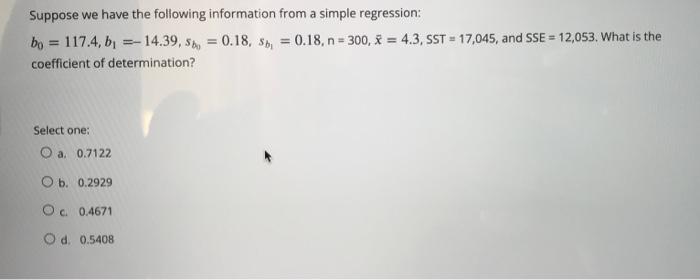 Solved Suppose we have the following information from a | Chegg.com