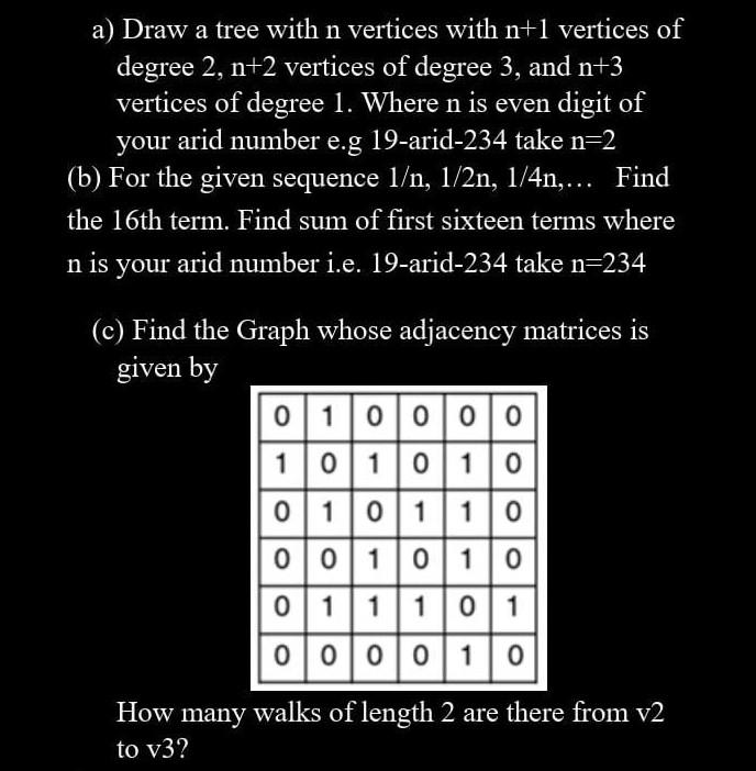 Solved a) Draw a tree with n vertices with n+1 vertices of | Chegg.com