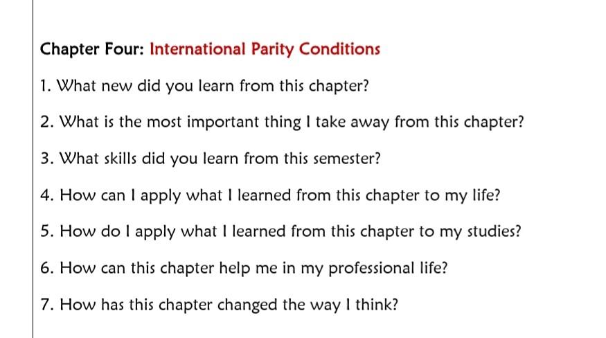 Solved Chapter Four: International Parity Conditions 1. What | Chegg.com