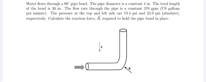 Solved Water flows through a 90° pipe bend. The pipe | Chegg.com