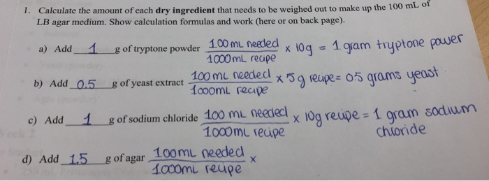 Solved Lysogeny Broth Lb Recipe Ph 7 1 0 1 10 G Tryptone Chegg Com