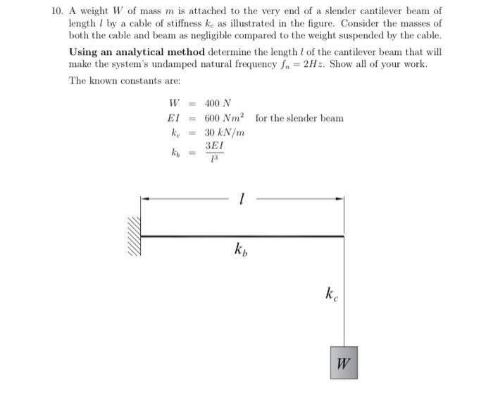 Solved 10. A weight W of mass m is attached to the very end | Chegg.com