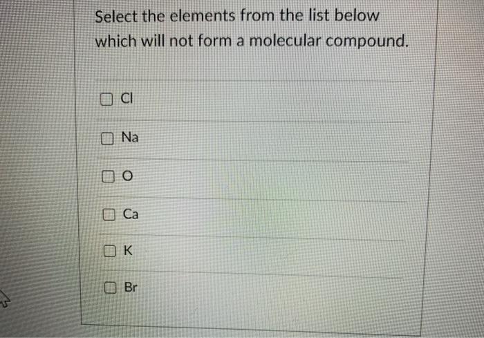 Solved Select the elements from the list below which will | Chegg.com