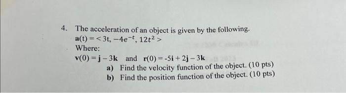Solved The acceleration of an object is given by the | Chegg.com