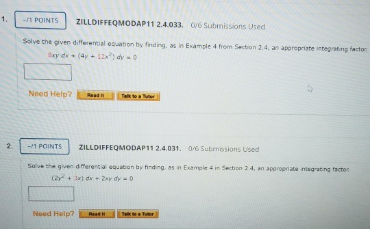 Solved 1. -/1 POINTS ZILLDIFFEQMODAP11 2.4.033. 0/6 | Chegg.com