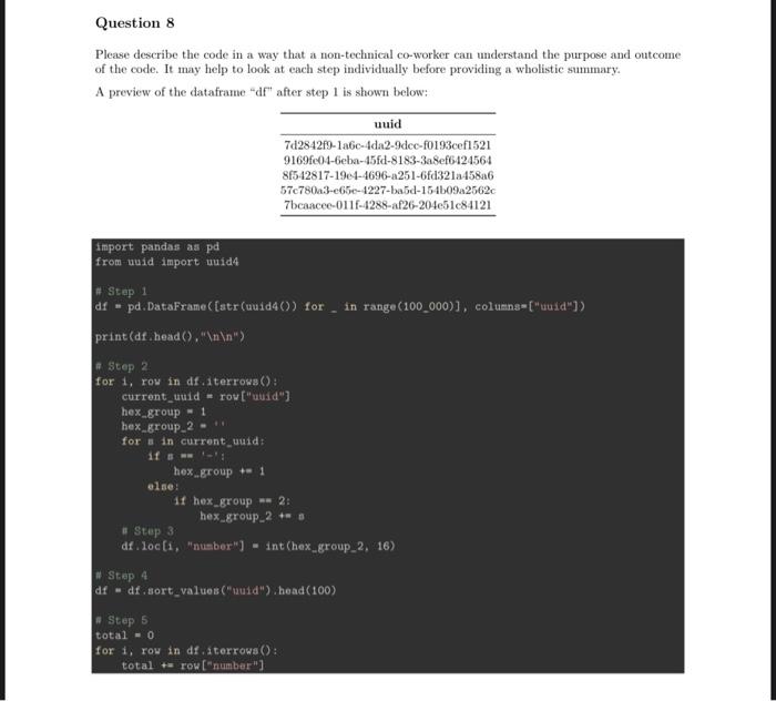 Solved Please describe the code in a way that a | Chegg.com