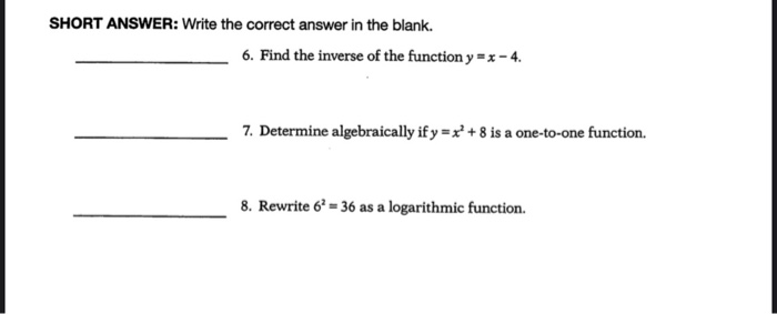 Solved Short Answer Write The Correct Answer In The Blank Chegg Com
