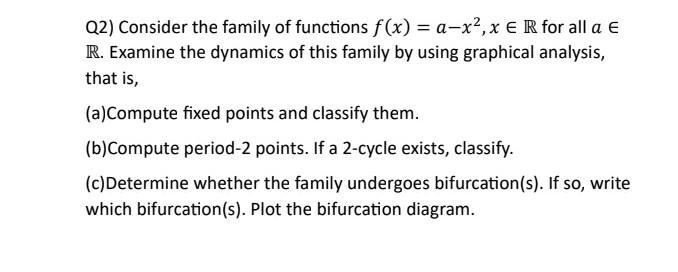 Solved Q2) Consider The Family Of Functions F(x)=a−x2,x∈R | Chegg.com