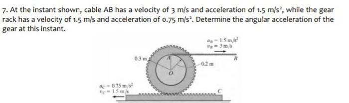 Solved 7. At the instant shown, cable AB has a velocity of 3 | Chegg.com