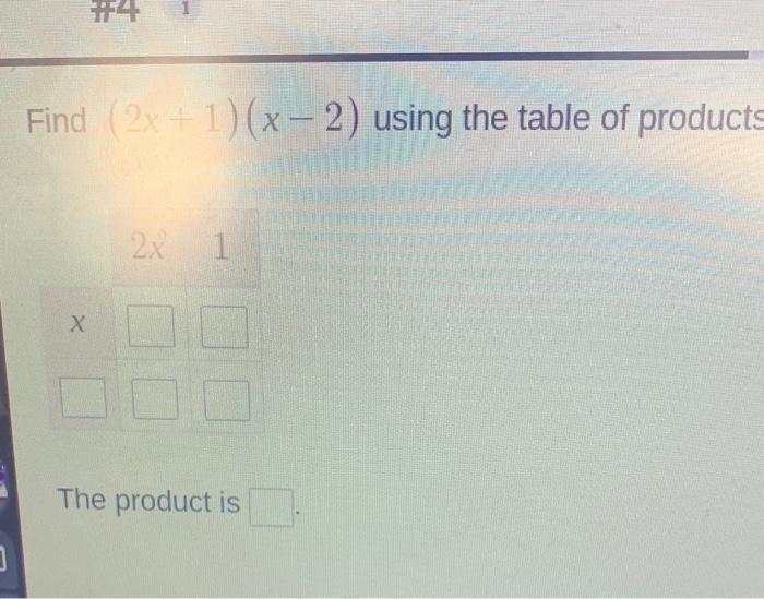 Solved Find (2x+1)(x−2) using the table of product: The | Chegg.com