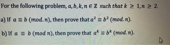 Solved For The Following Problem, A, B, K, N E Z Such That K | Chegg.com