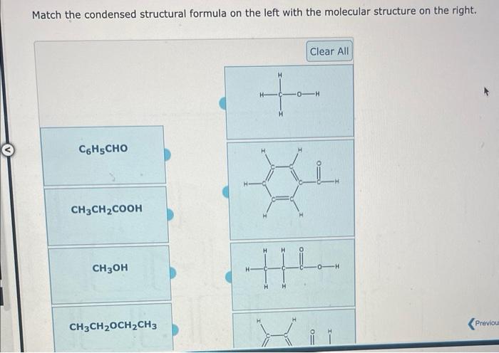 Match the condensed structural formula on the left with the molecular structure on the right.