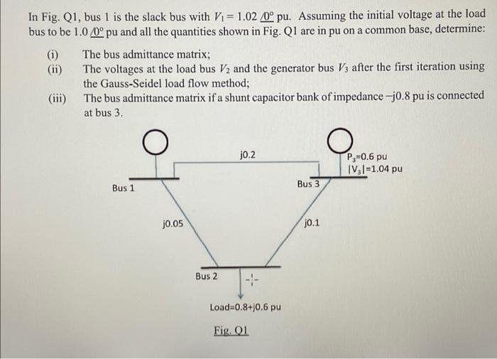 Solved In Fig. Q1, bus 1 is the slack bus with V = 1.02/0° | Chegg.com