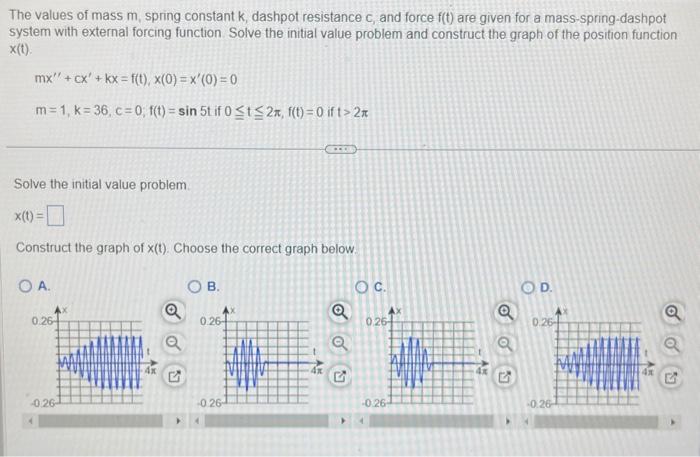 Solved The values of mass m, spring constant k, dashpot | Chegg.com
