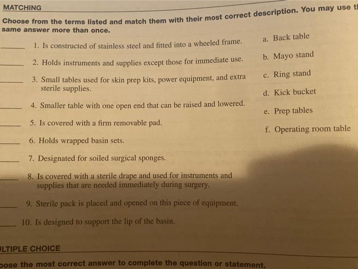 Solved MATCHING Match each term with the correct definition. | Chegg.com