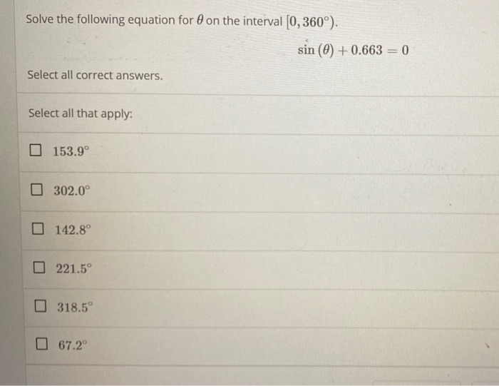 Solved Solve the following equation for on the interval | Chegg.com