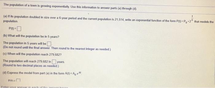 Solved The Population Of A Town Is Growing Exponentially. | Chegg.com